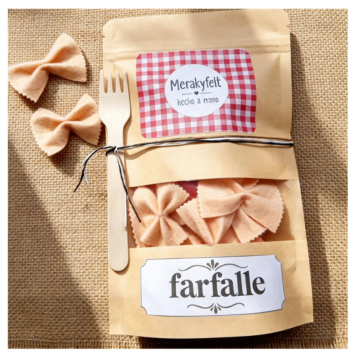 Bolsa de Pasta Farfalle de Fieltro - Juguete Educativo de Simulación de Comida
